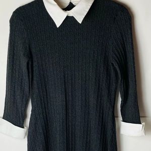 Ralph Lauren Sweater Dress Knit White Collar Cuffs